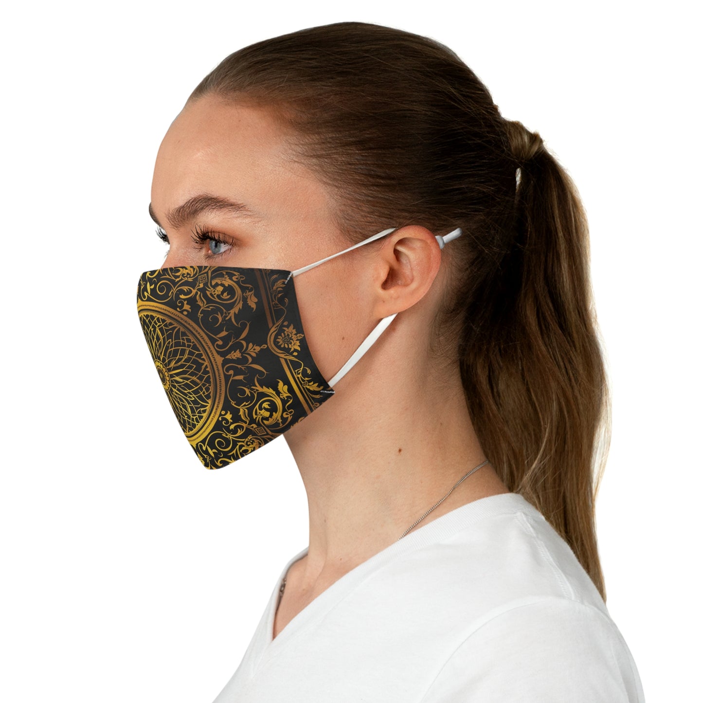 Elegant Gold Patterned Reusable Cloth Face Mask Adjustable and Comfortable Protection