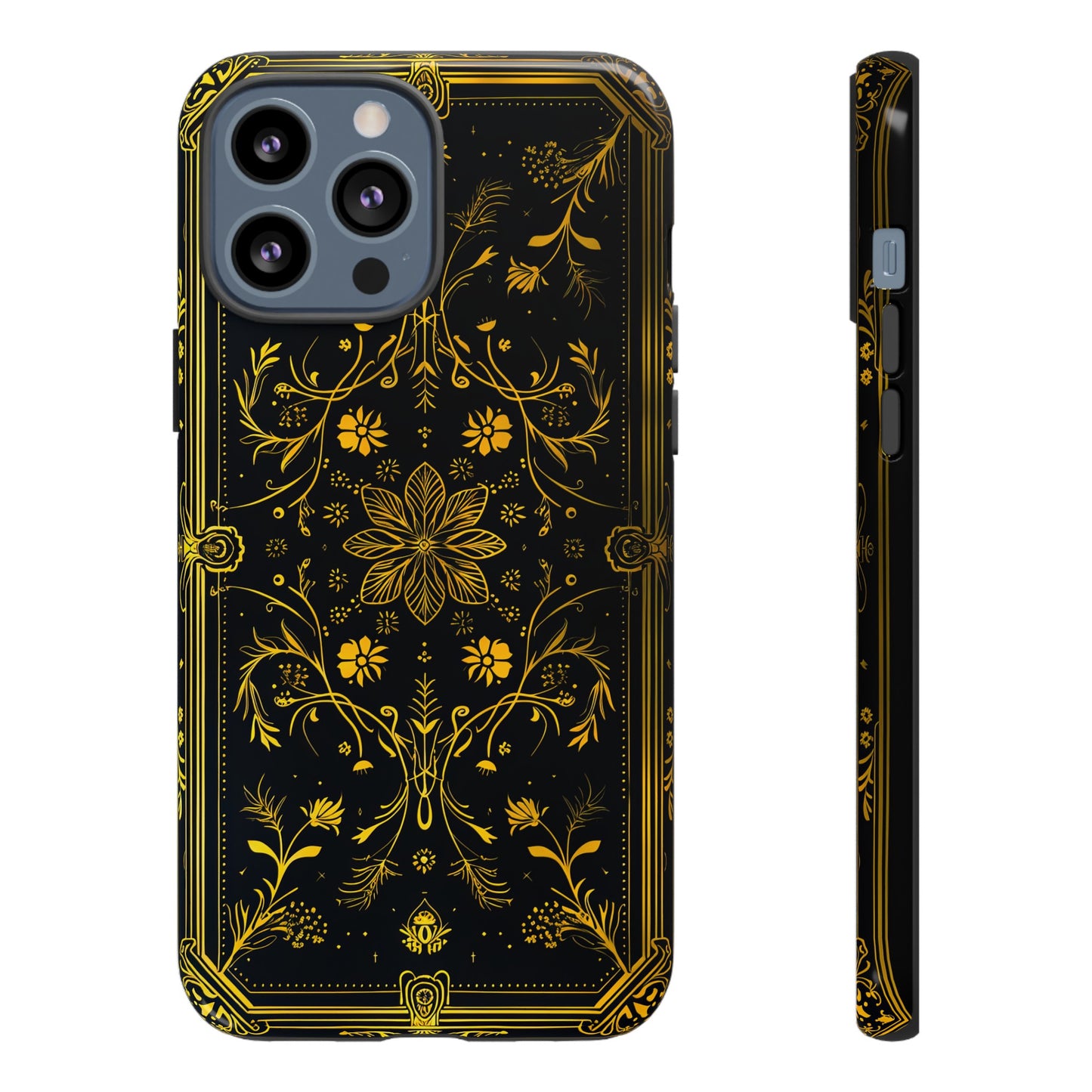 Luxury Gold Floral Damask Tough Phone Case - Elegant Black & Gold Baroque Design