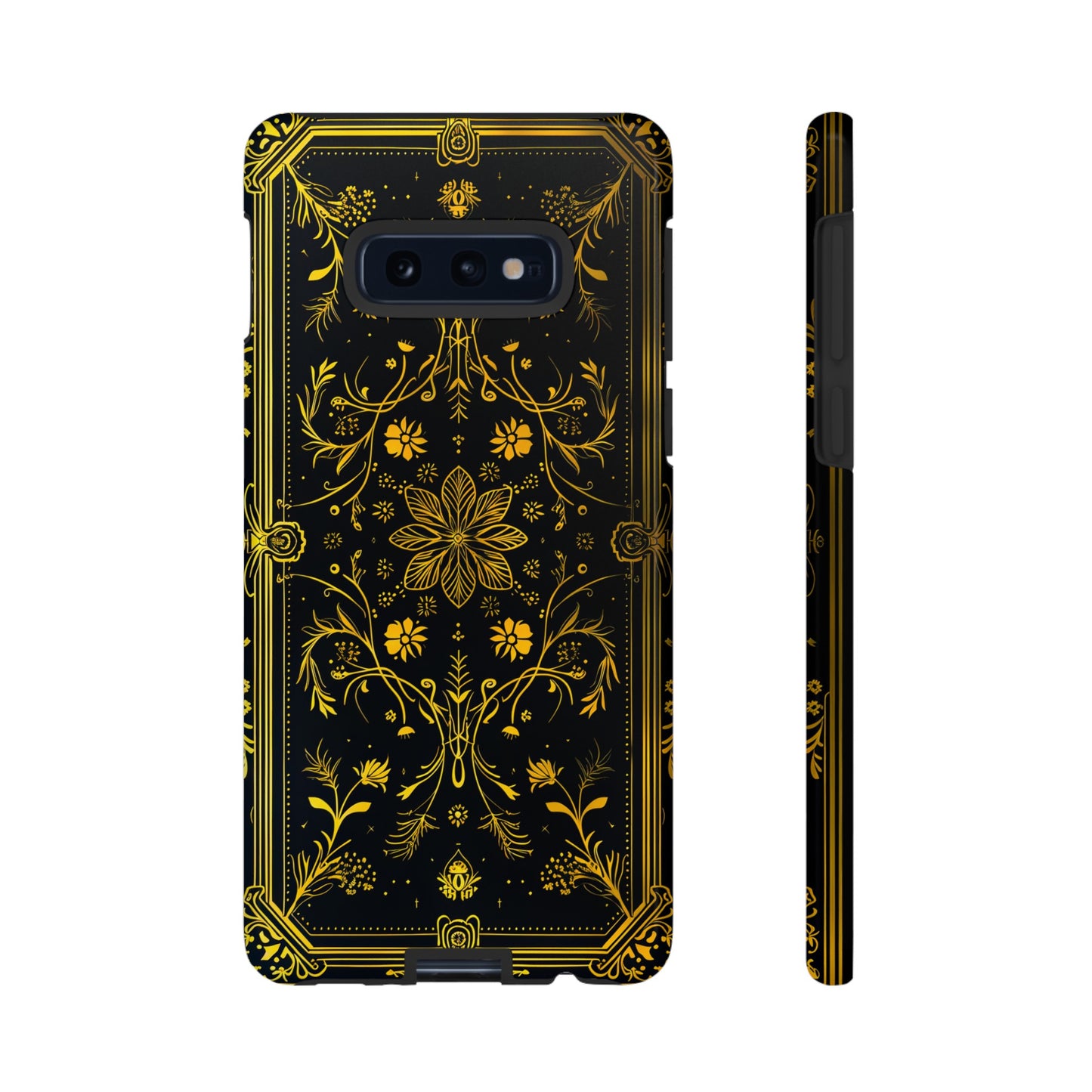 Luxury Gold Floral Damask Tough Phone Case - Elegant Black & Gold Baroque Design