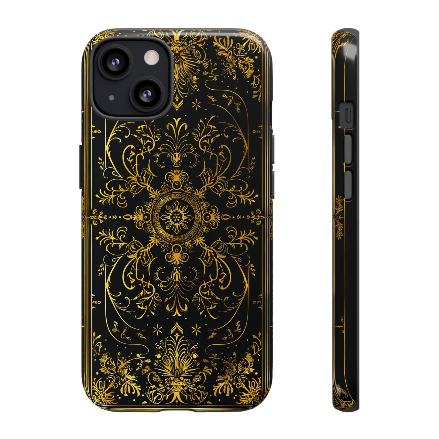 Luxury Gold Floral Damask Tough Phone Case - Elegant Black & Gold Baroque Design