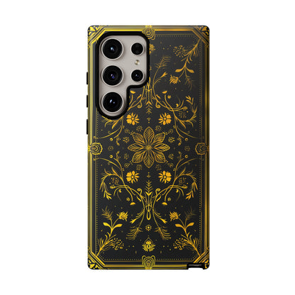 Luxury Gold Floral Damask Tough Phone Case - Elegant Black & Gold Baroque Design