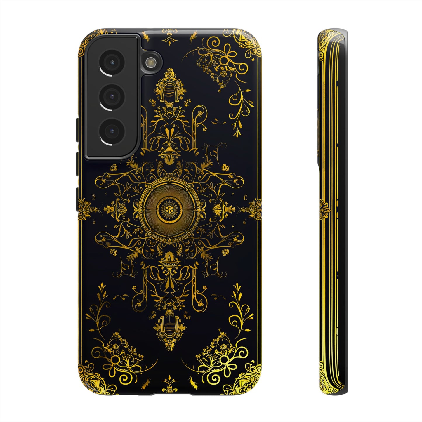 Luxury Gold Floral Damask Tough Phone Case - Elegant Black & Gold Baroque Design