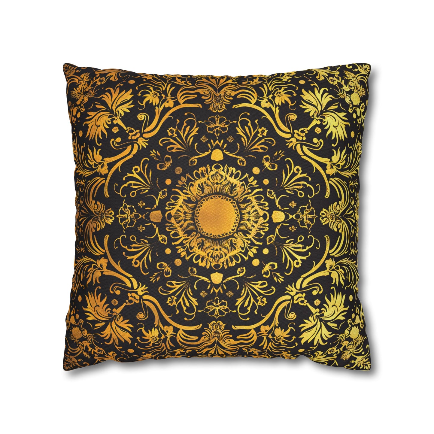 Elegant Black & Gold Damask Throw Pillowcase - Luxurious Floral Baroque Design (Pillow not included)