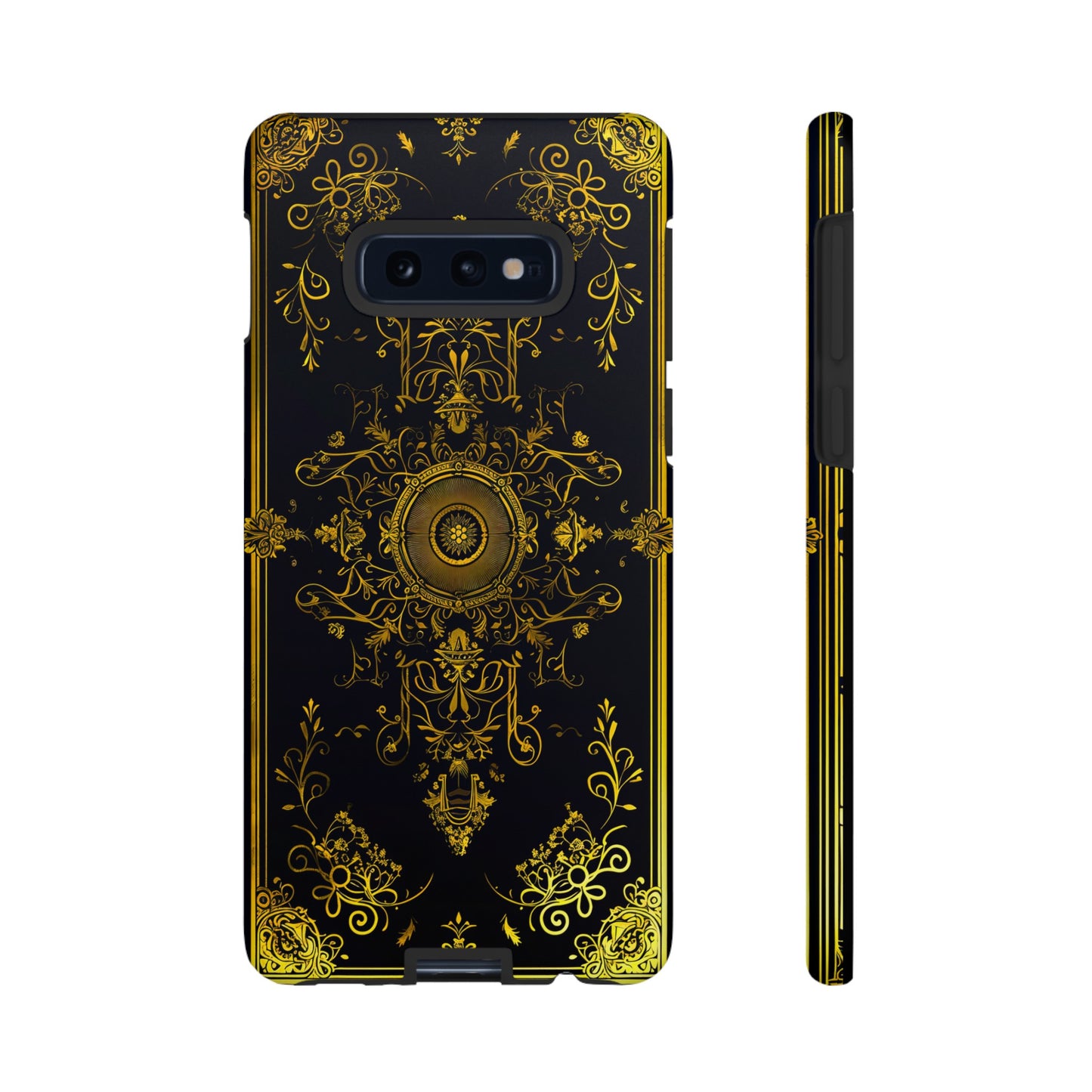 Luxury Gold Floral Damask Tough Phone Case - Elegant Black & Gold Baroque Design