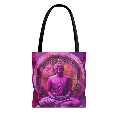 Vibrant Spiritual Buddhist Art Tote Bag Durable Polyester with Cotton Straps Available in 3 Sizes