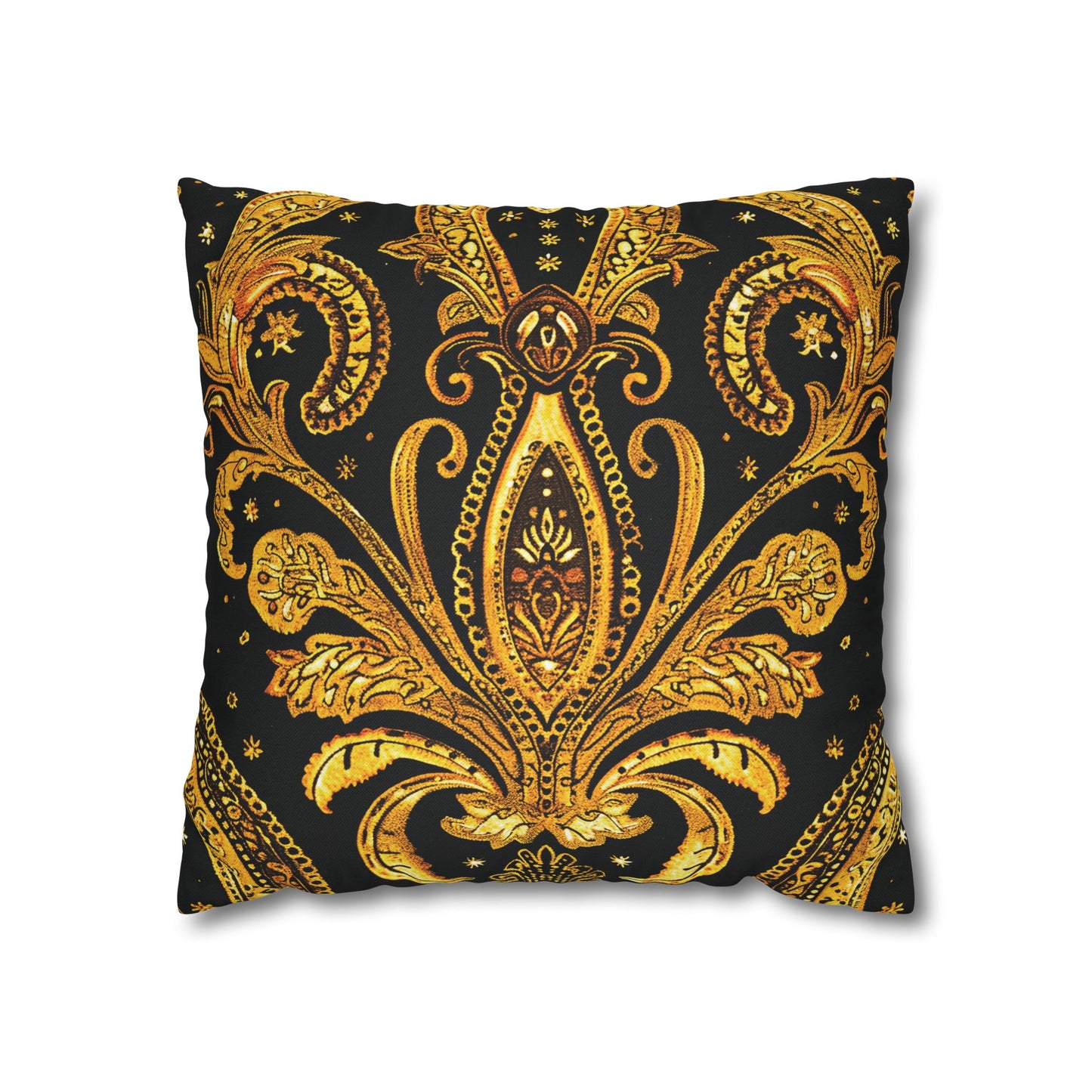 Elegant Black & Gold Damask Throw Pillowcase - Luxurious Floral Baroque Design (Pillow not included)