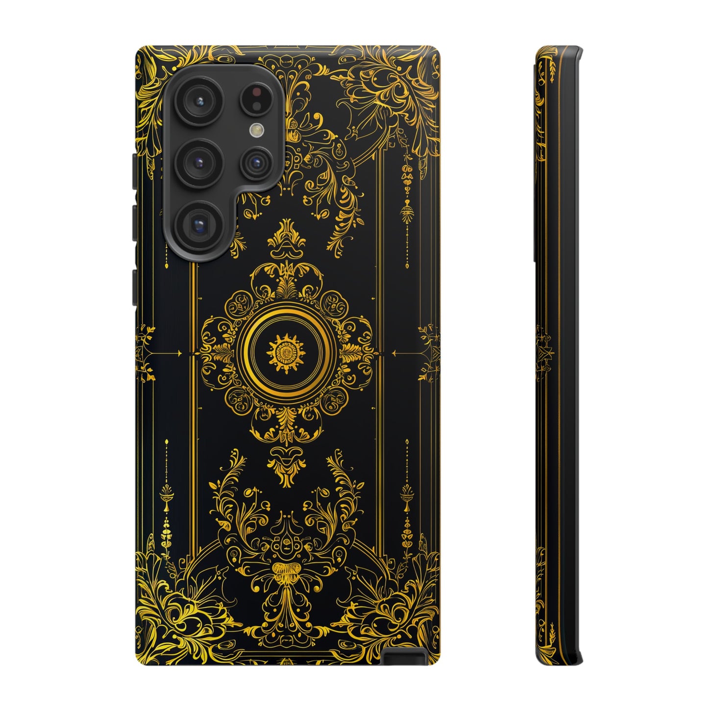 Luxury Gold Floral Damask Tough Phone Case - Elegant Black & Gold Baroque Design