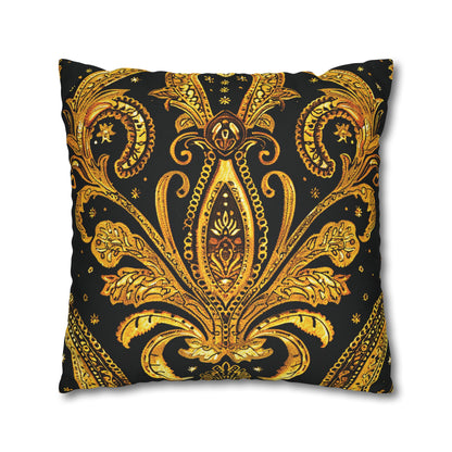 Elegant Black & Gold Damask Throw Pillowcase - Luxurious Floral Baroque Design (Pillow not included)