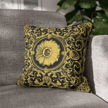 Elegant 19th Century Vintage Floral Damask Paisley Pillowcase in Black and Gold (Pillow not included)