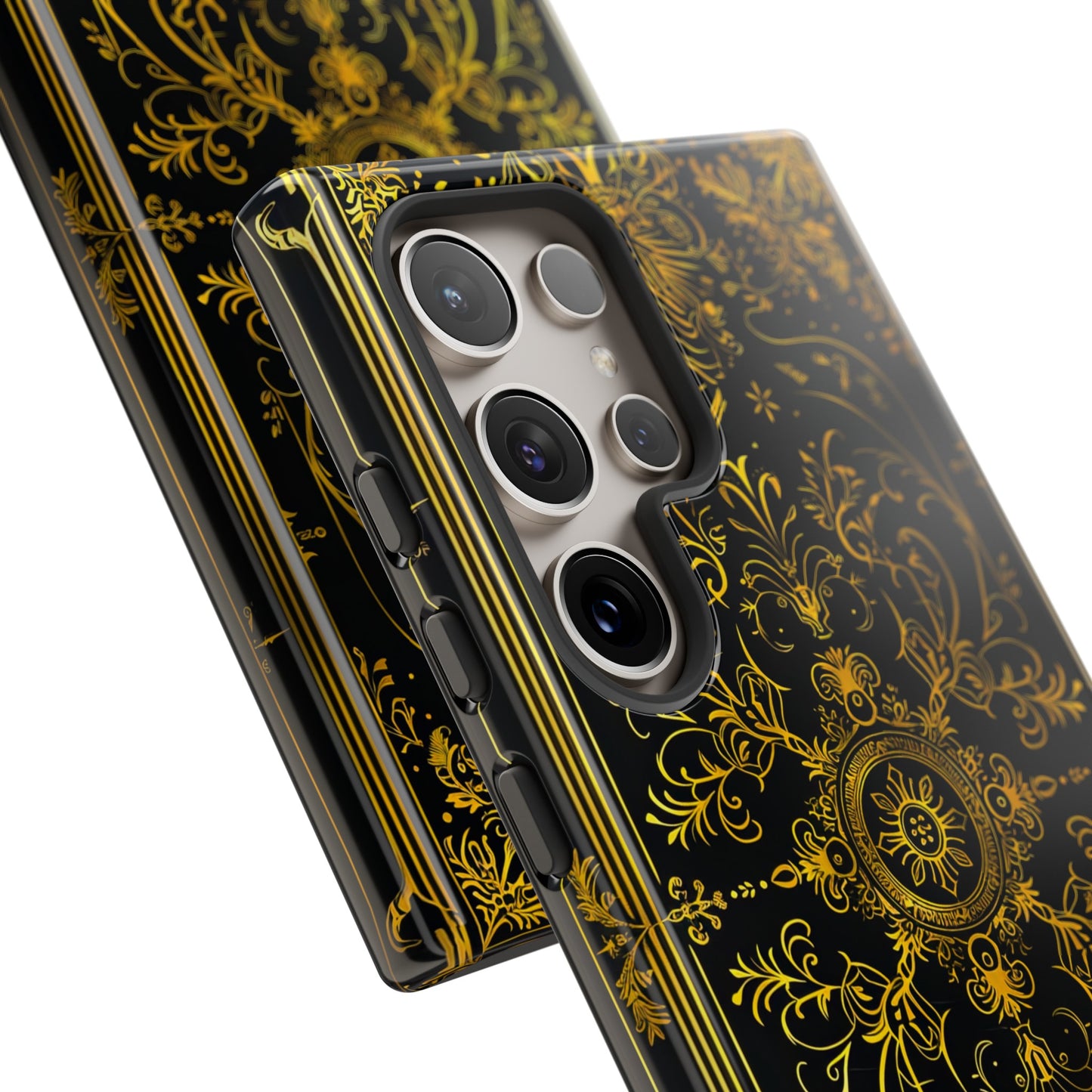Luxury Gold Floral Damask Tough Phone Case - Elegant Black & Gold Baroque Design