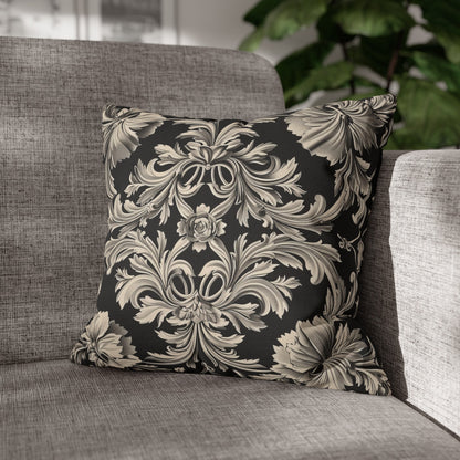 Elegant 19th Century Vintage Floral Damask Pillowcase in Black and Off-White (Pillow not included)