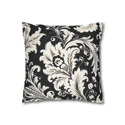 Elegant 19th Century Vintage Floral Damask Pillowcase in Black and White (Pillow not included)