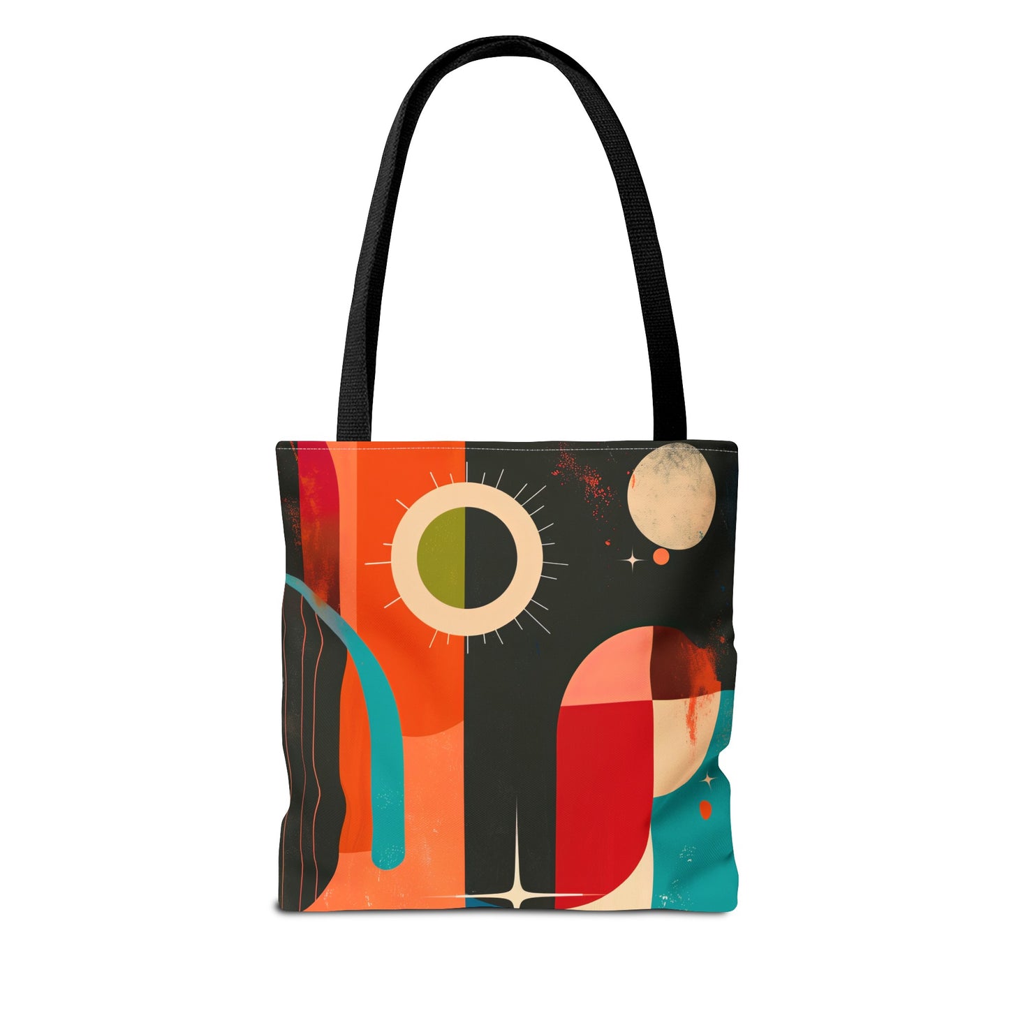 Vibrant Retro Abstract Art Tote Bag Durable Polyester with Cotton Straps Available in 3 Sizes