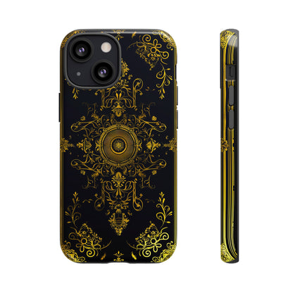 Luxury Gold Floral Damask Tough Phone Case - Elegant Black & Gold Baroque Design