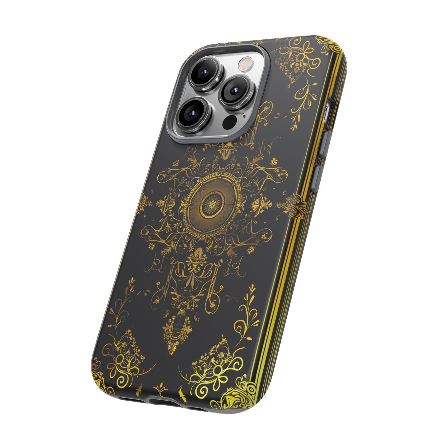 Luxury Gold Floral Damask Tough Phone Case - Elegant Black & Gold Baroque Design