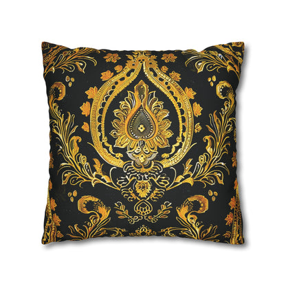 Elegant Black & Gold Damask Throw Pillowcase - Luxurious Floral Baroque Design (Pillow not included)