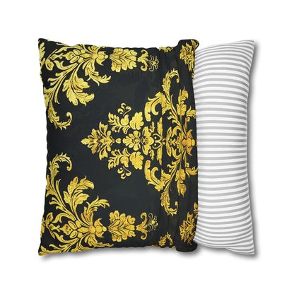 Elegant Black & Gold Damask Throw Pillowcase - Luxurious Floral Baroque Design (Pillow not included)