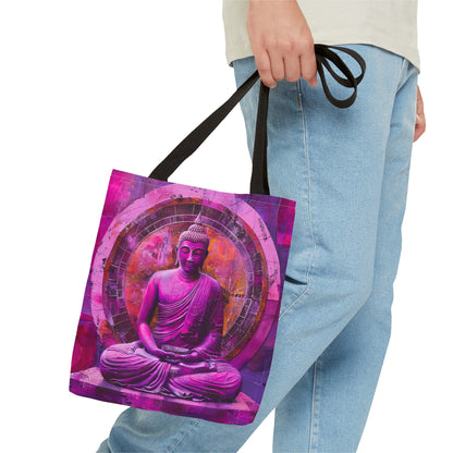 Vibrant Spiritual Buddhist Art Tote Bag Durable Polyester with Cotton Straps Available in 3 Sizes