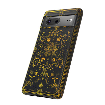 Luxury Gold Floral Damask Tough Phone Case - Elegant Black & Gold Baroque Design