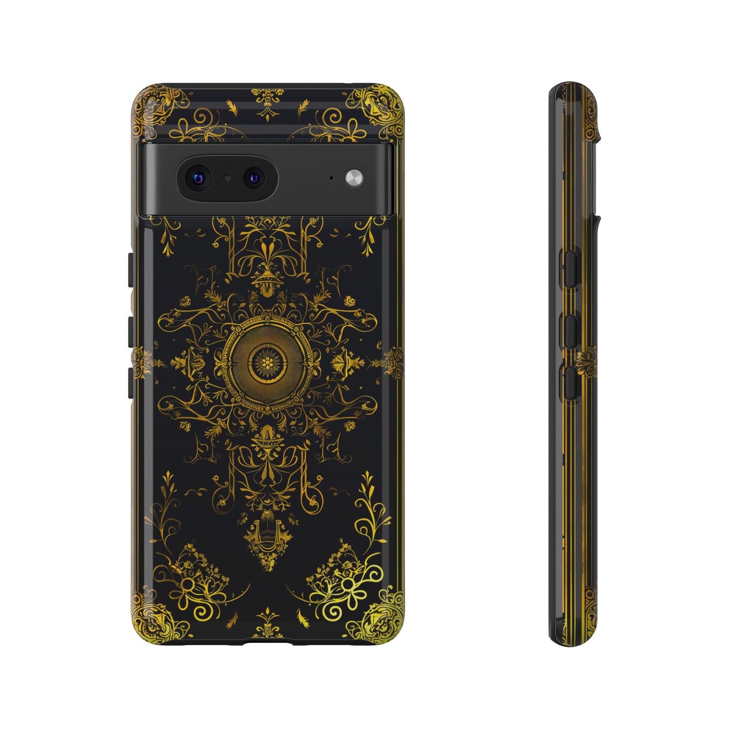 Luxury Gold Floral Damask Tough Phone Case - Elegant Black & Gold Baroque Design