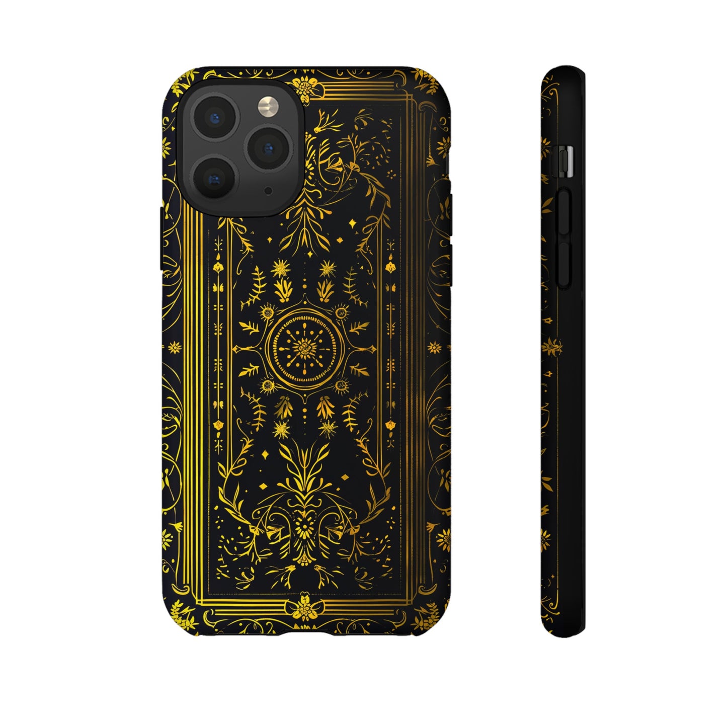 Luxury Gold Floral Damask Tough Phone Case - Elegant Black & Gold Baroque Design