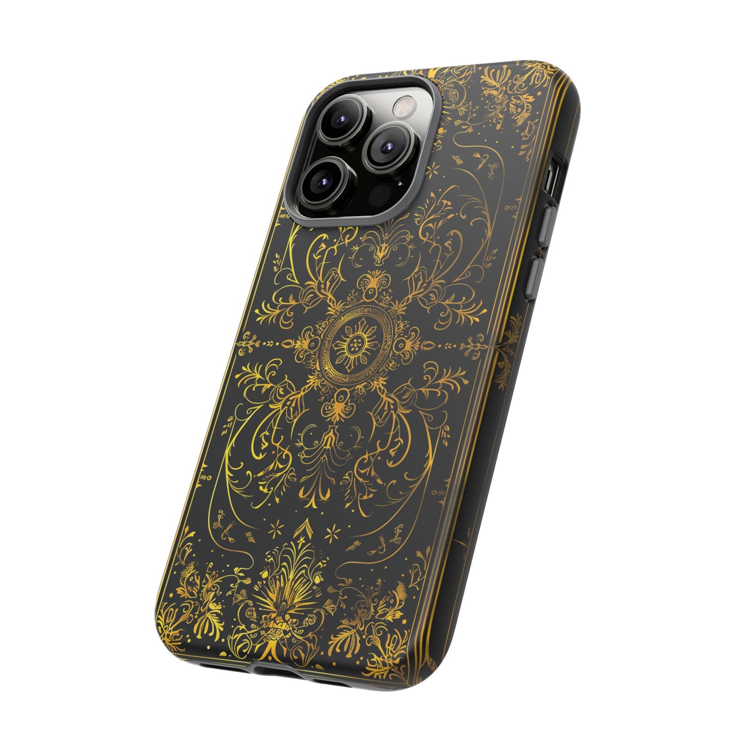 Luxury Gold Floral Damask Tough Phone Case - Elegant Black & Gold Baroque Design