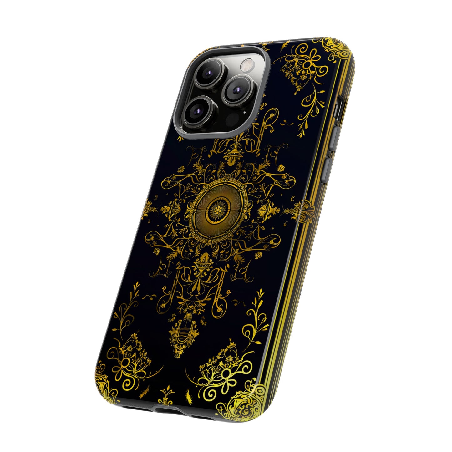 Luxury Gold Floral Damask Tough Phone Case - Elegant Black & Gold Baroque Design