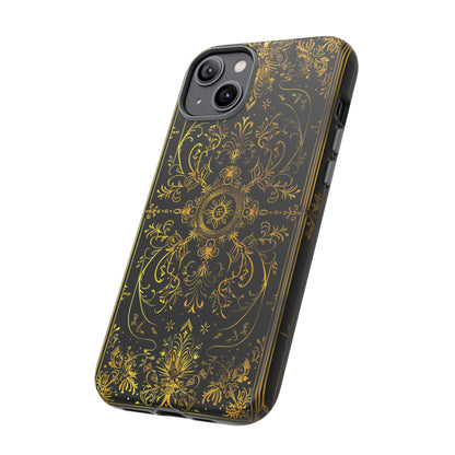 Luxury Gold Floral Damask Tough Phone Case - Elegant Black & Gold Baroque Design