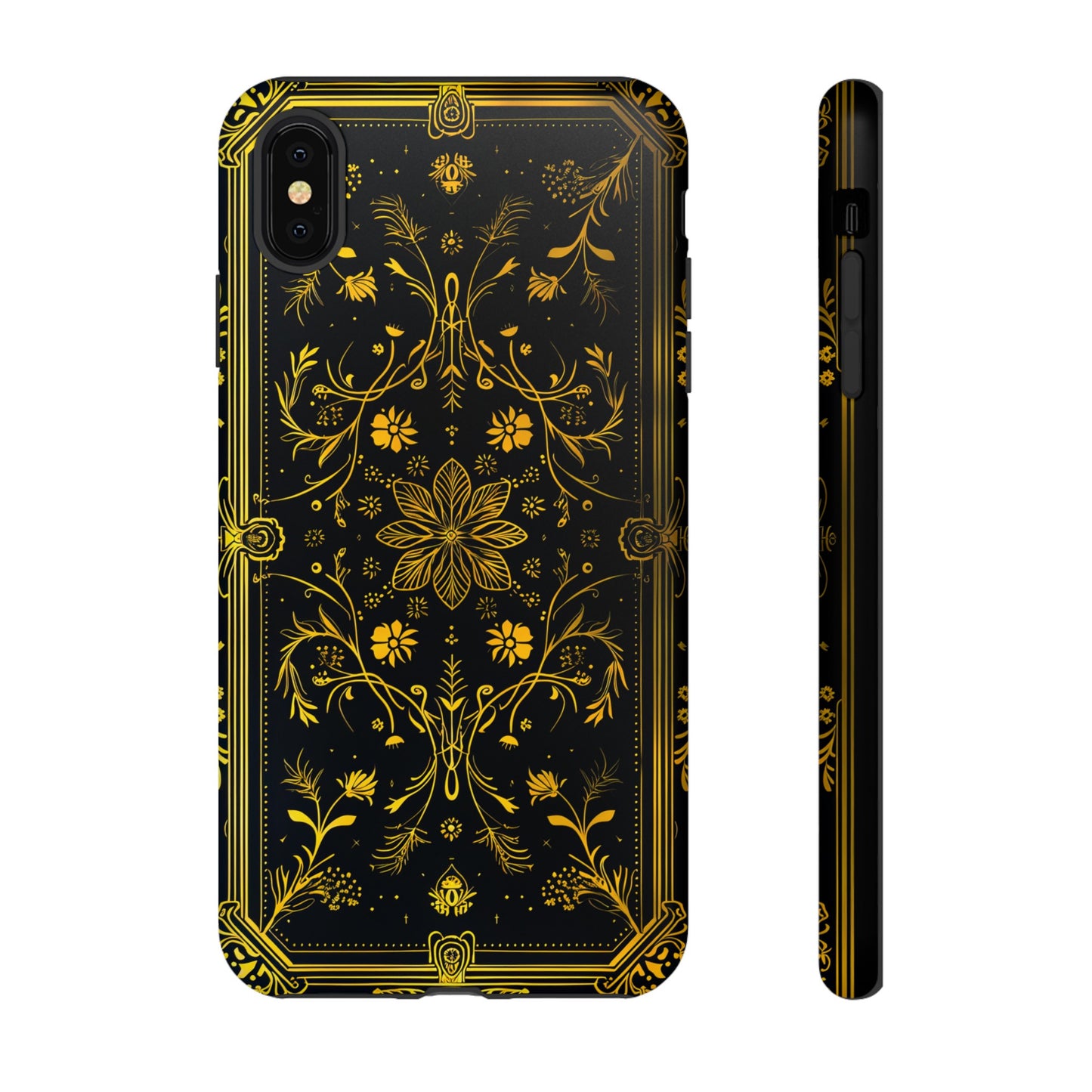 Luxury Gold Floral Damask Tough Phone Case - Elegant Black & Gold Baroque Design