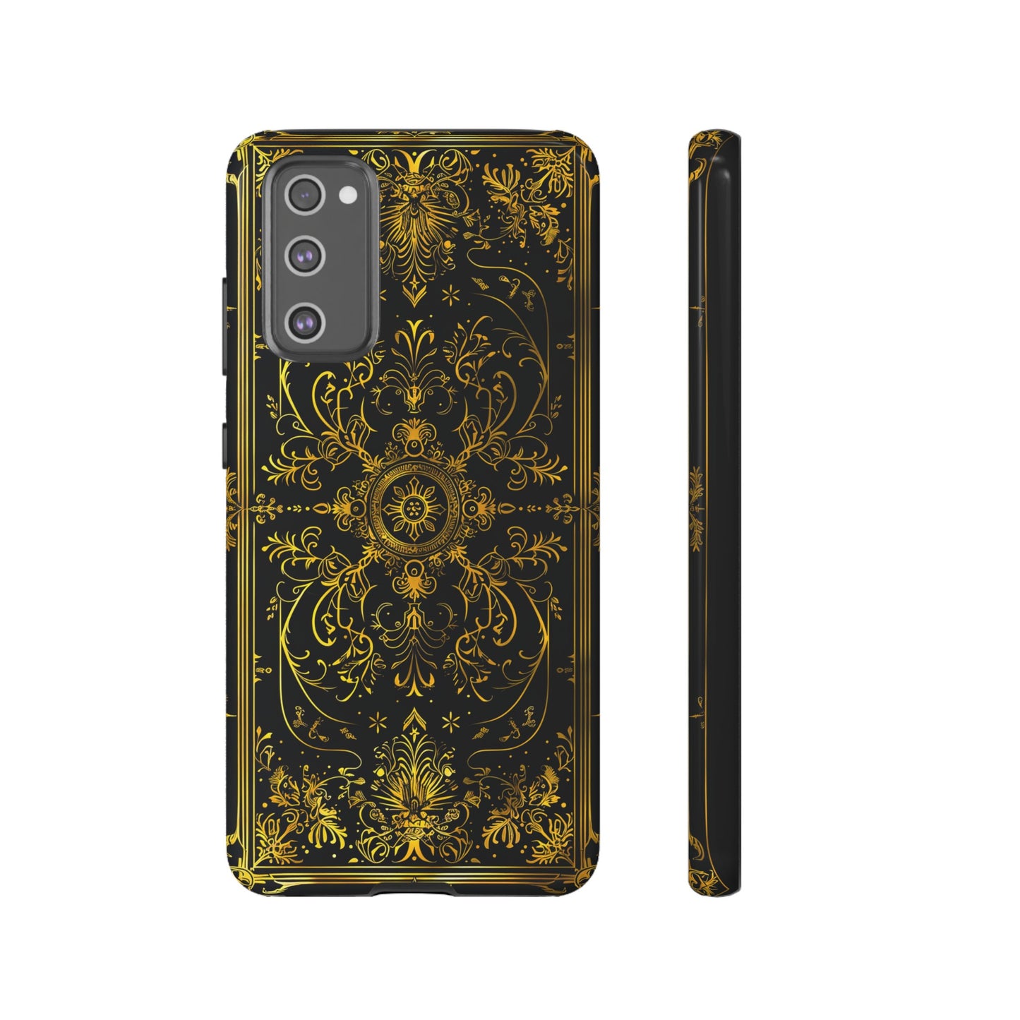 Luxury Gold Floral Damask Tough Phone Case - Elegant Black & Gold Baroque Design