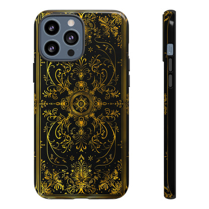 Luxury Gold Floral Damask Tough Phone Case - Elegant Black & Gold Baroque Design