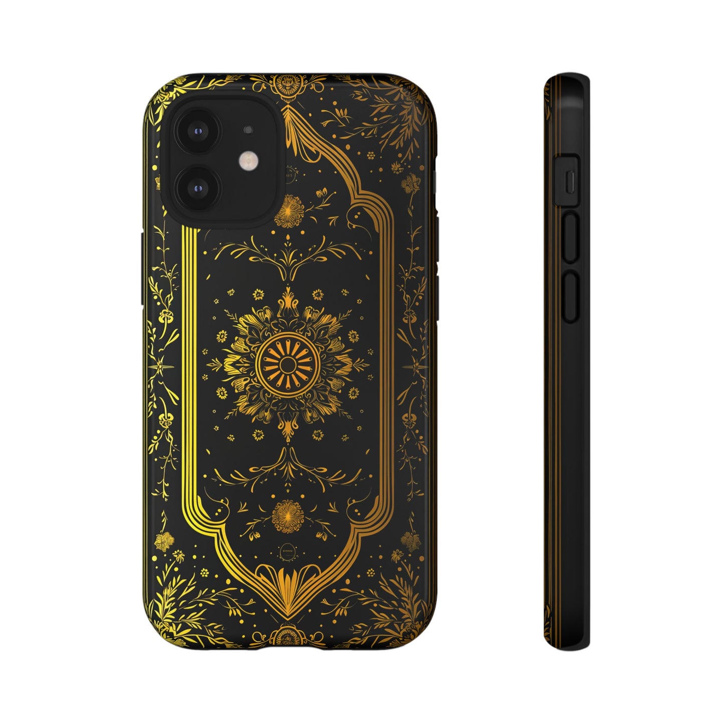 Luxury Gold Floral Damask Tough Phone Case - Elegant Black & Gold Baroque Design