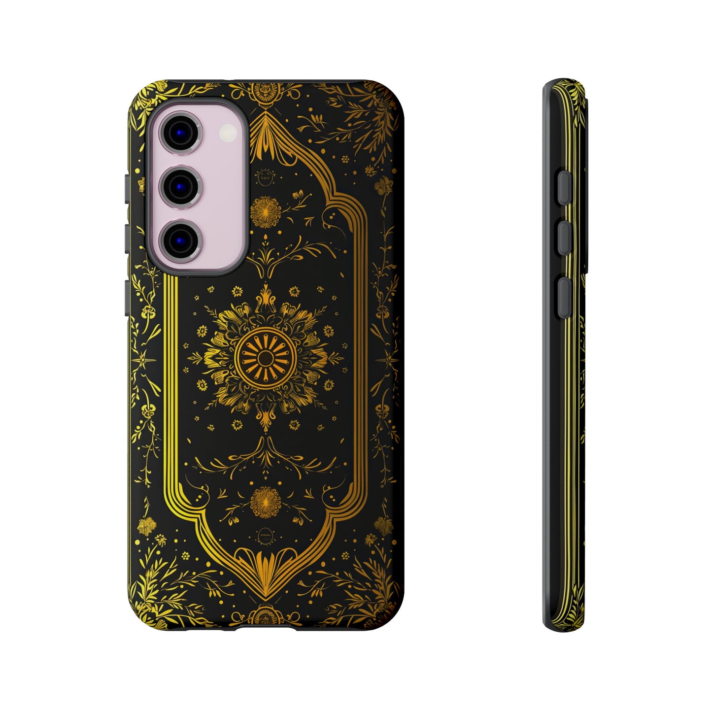 Luxury Gold Floral Damask Tough Phone Case - Elegant Black & Gold Baroque Design