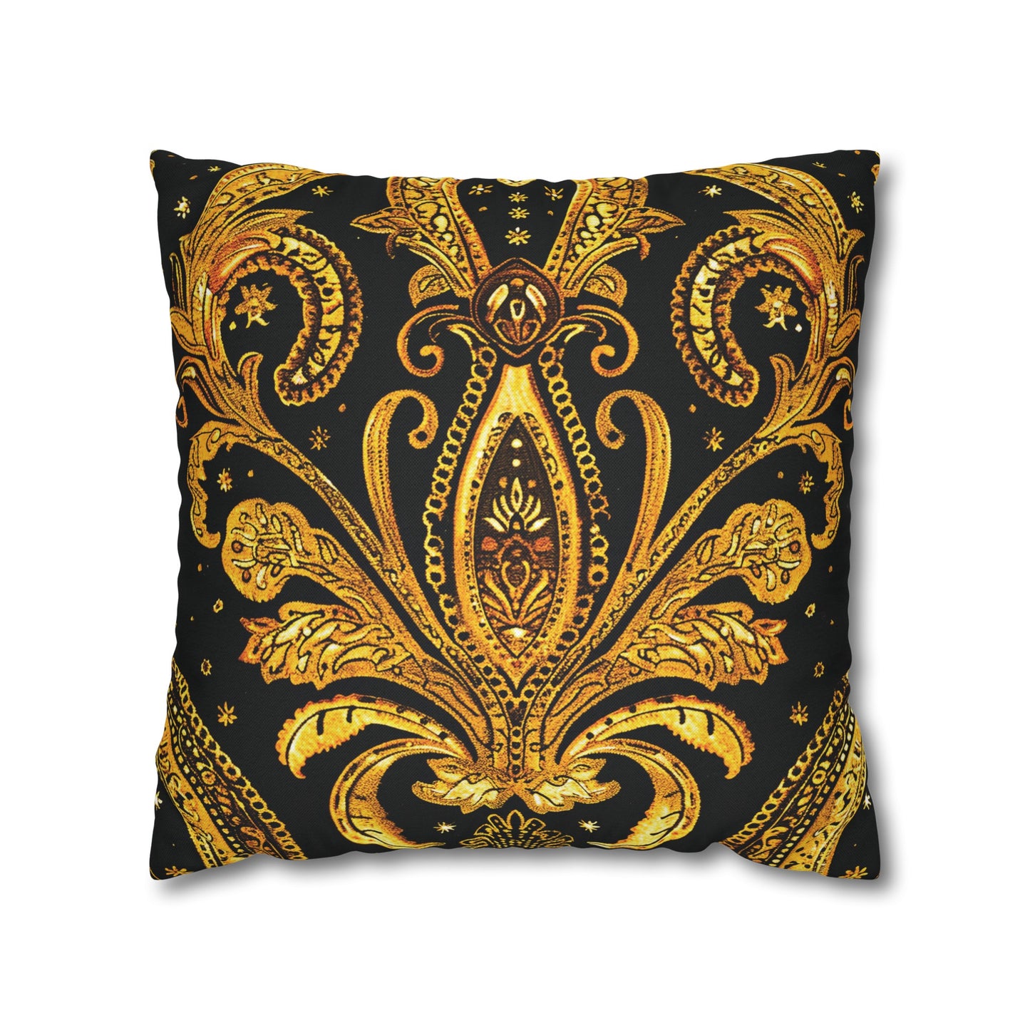 Elegant Black & Gold Damask Throw Pillowcase - Luxurious Floral Baroque Design (Pillow not included)