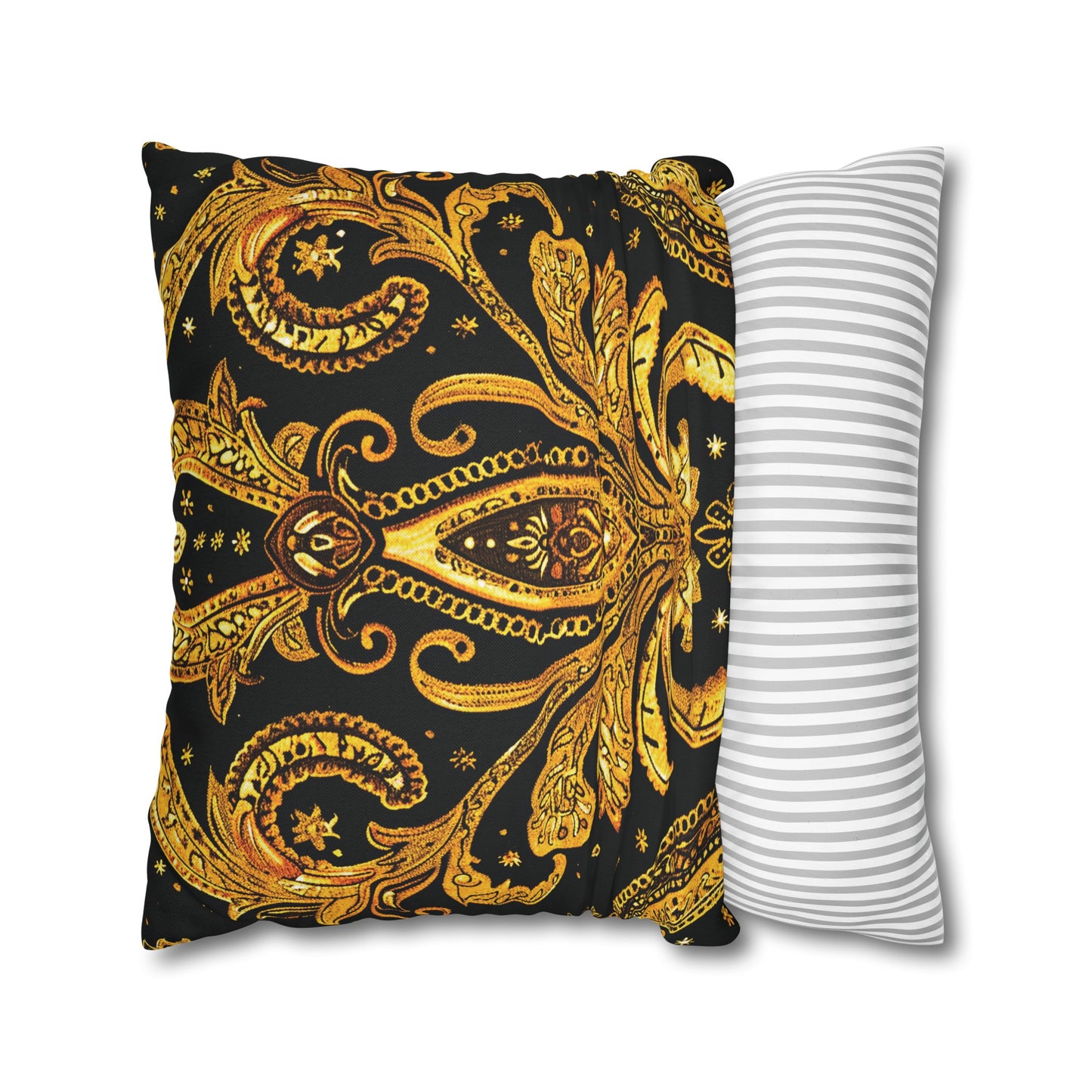 Elegant Black & Gold Damask Throw Pillowcase - Luxurious Floral Baroque Design (Pillow not included)