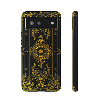 Luxury Gold Floral Damask Tough Phone Case - Elegant Black & Gold Baroque Design