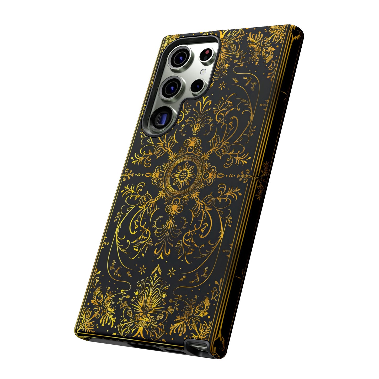 Luxury Gold Floral Damask Tough Phone Case - Elegant Black & Gold Baroque Design