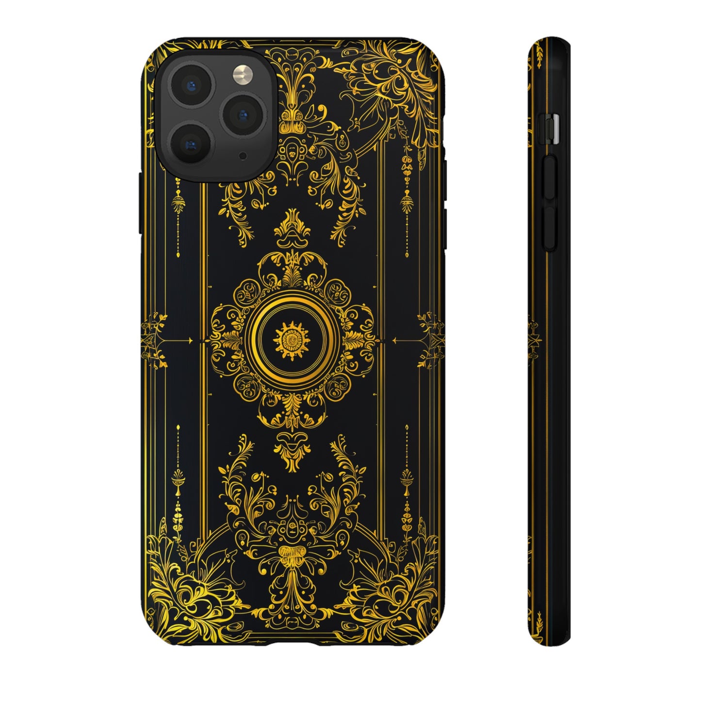 Luxury Gold Floral Damask Tough Phone Case - Elegant Black & Gold Baroque Design