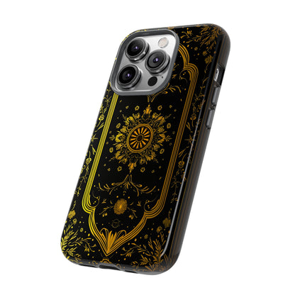 Luxury Gold Floral Damask Tough Phone Case - Elegant Black & Gold Baroque Design