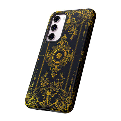 Luxury Gold Floral Damask Tough Phone Case - Elegant Black & Gold Baroque Design