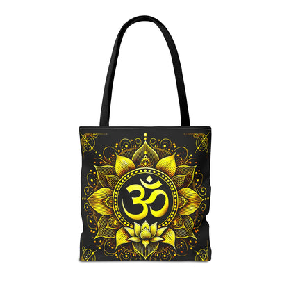 Vibrant Spiritual Yoga Art Om Symbol Tote Bag Durable Polyester with Cotton Straps Available in 3 Sizes