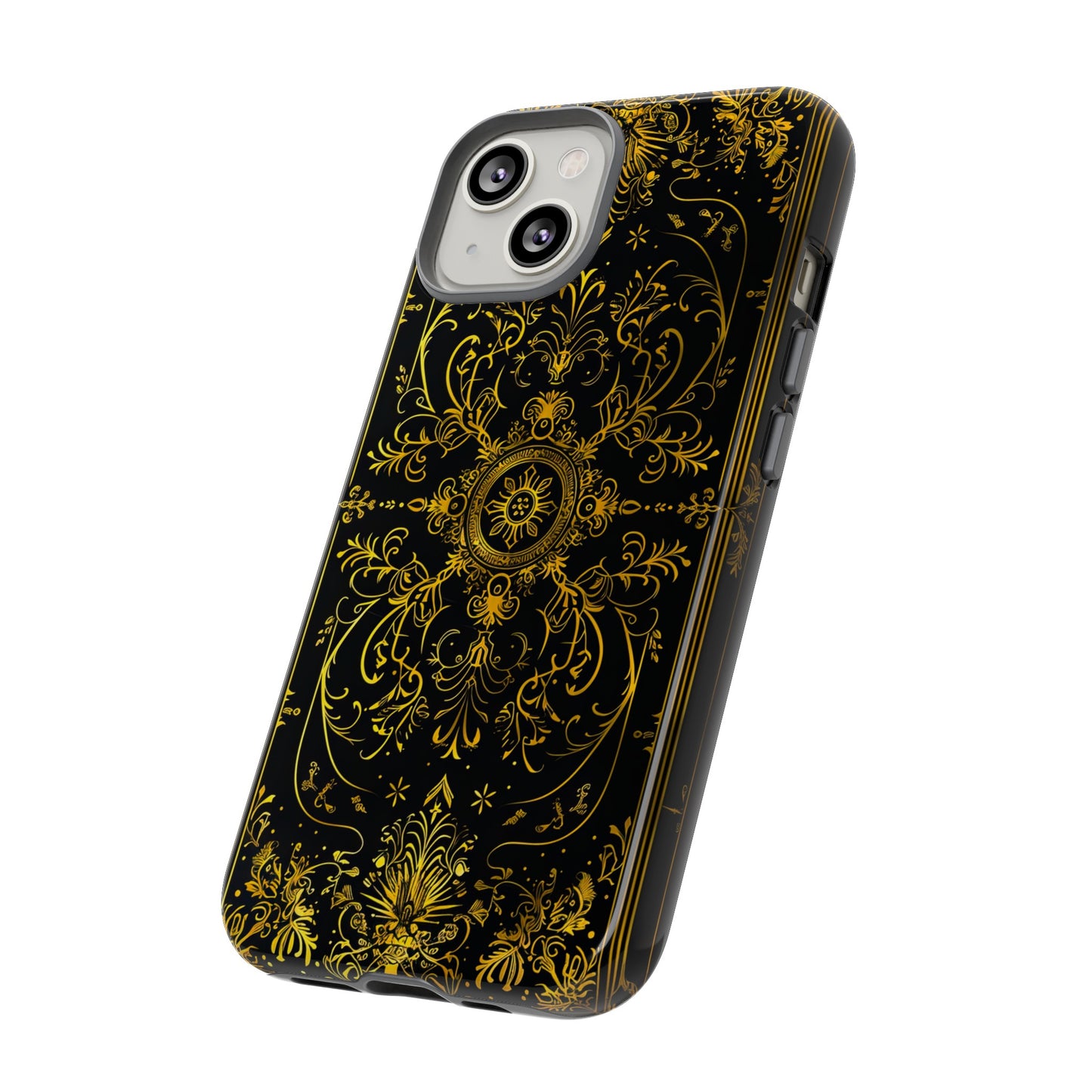 Luxury Gold Floral Damask Tough Phone Case - Elegant Black & Gold Baroque Design