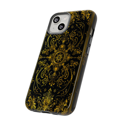 Luxury Gold Floral Damask Tough Phone Case - Elegant Black & Gold Baroque Design