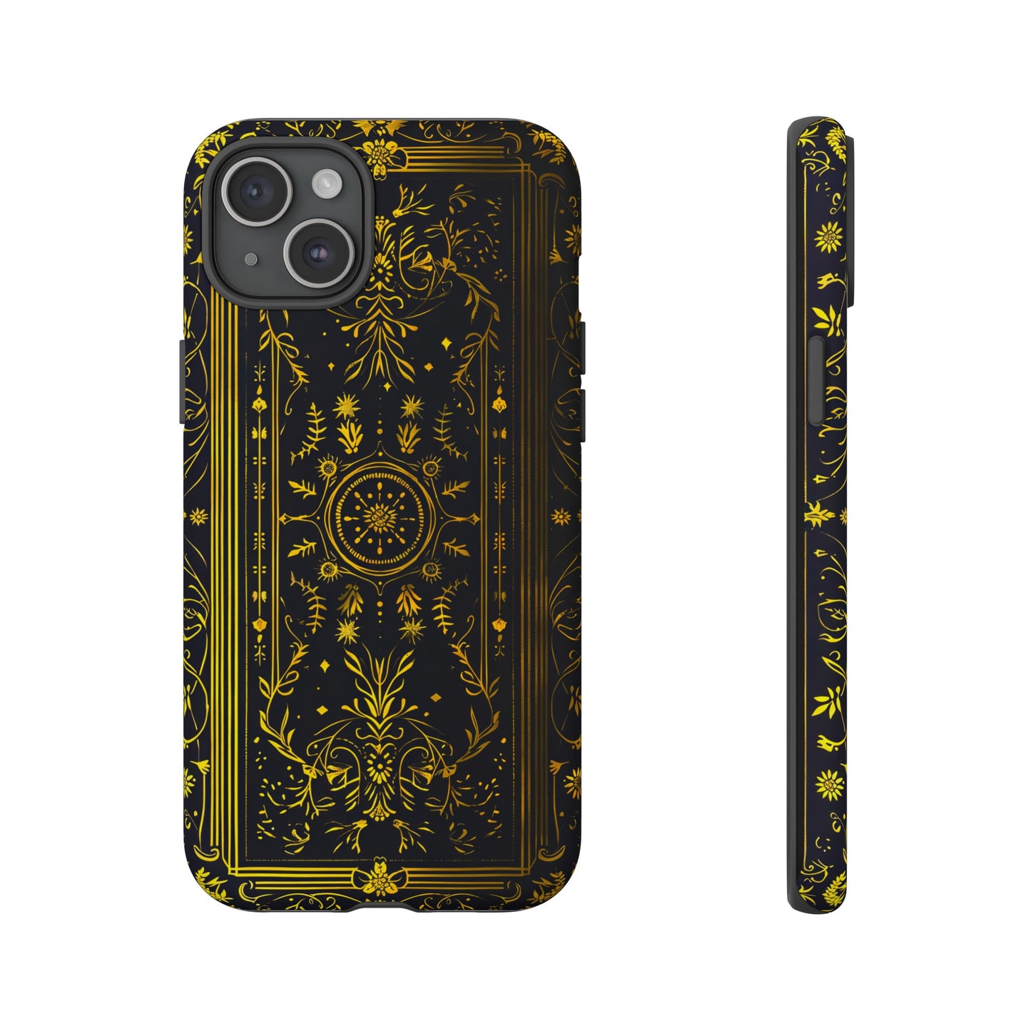 Luxury Gold Floral Damask Tough Phone Case - Elegant Black & Gold Baroque Design