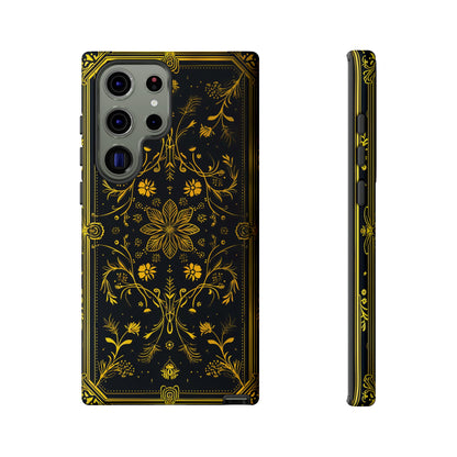 Luxury Gold Floral Damask Tough Phone Case - Elegant Black & Gold Baroque Design