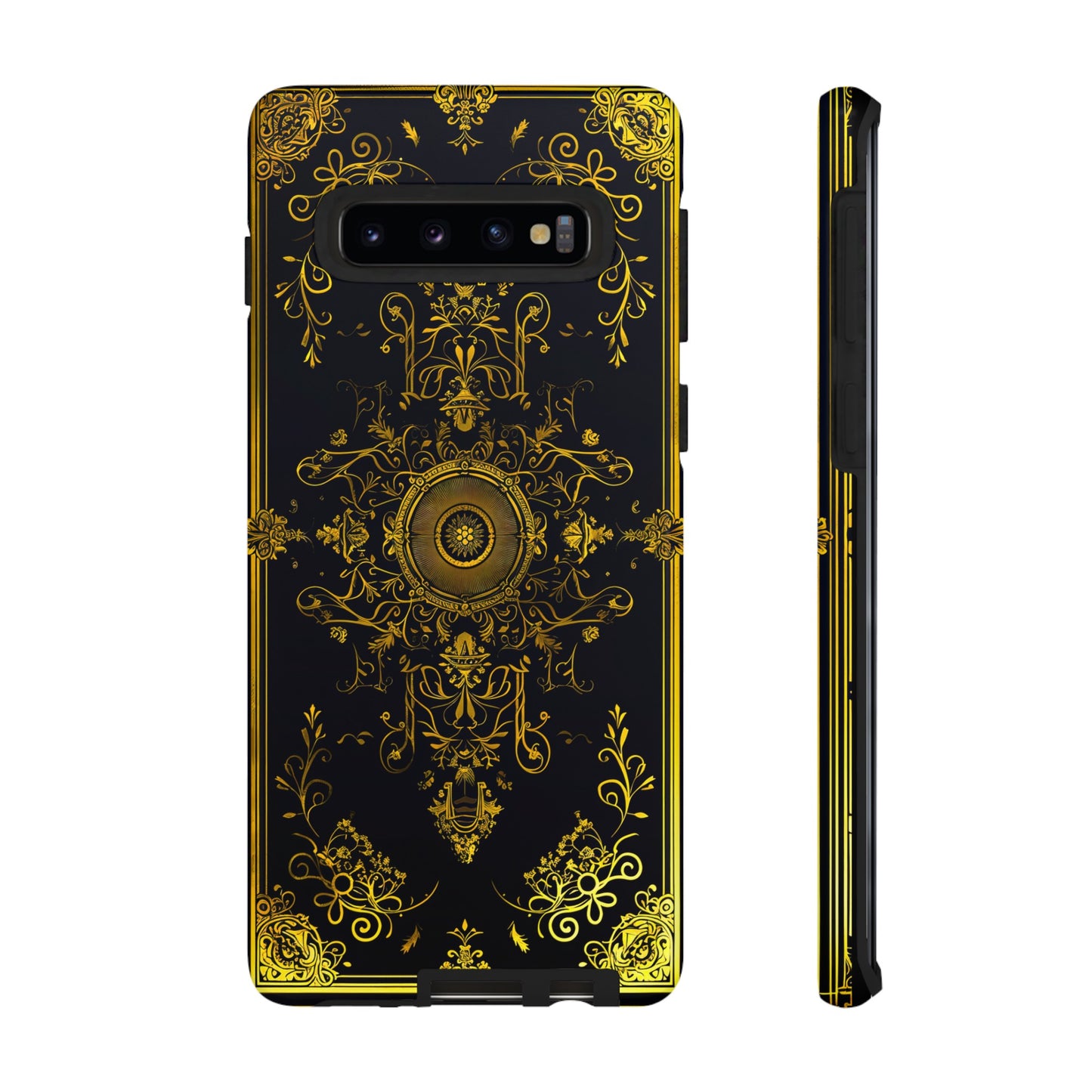 Luxury Gold Floral Damask Tough Phone Case - Elegant Black & Gold Baroque Design