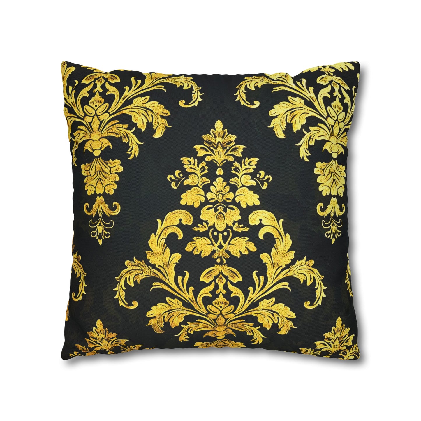 Elegant Black & Gold Damask Throw Pillowcase - Luxurious Floral Baroque Design (Pillow not included)