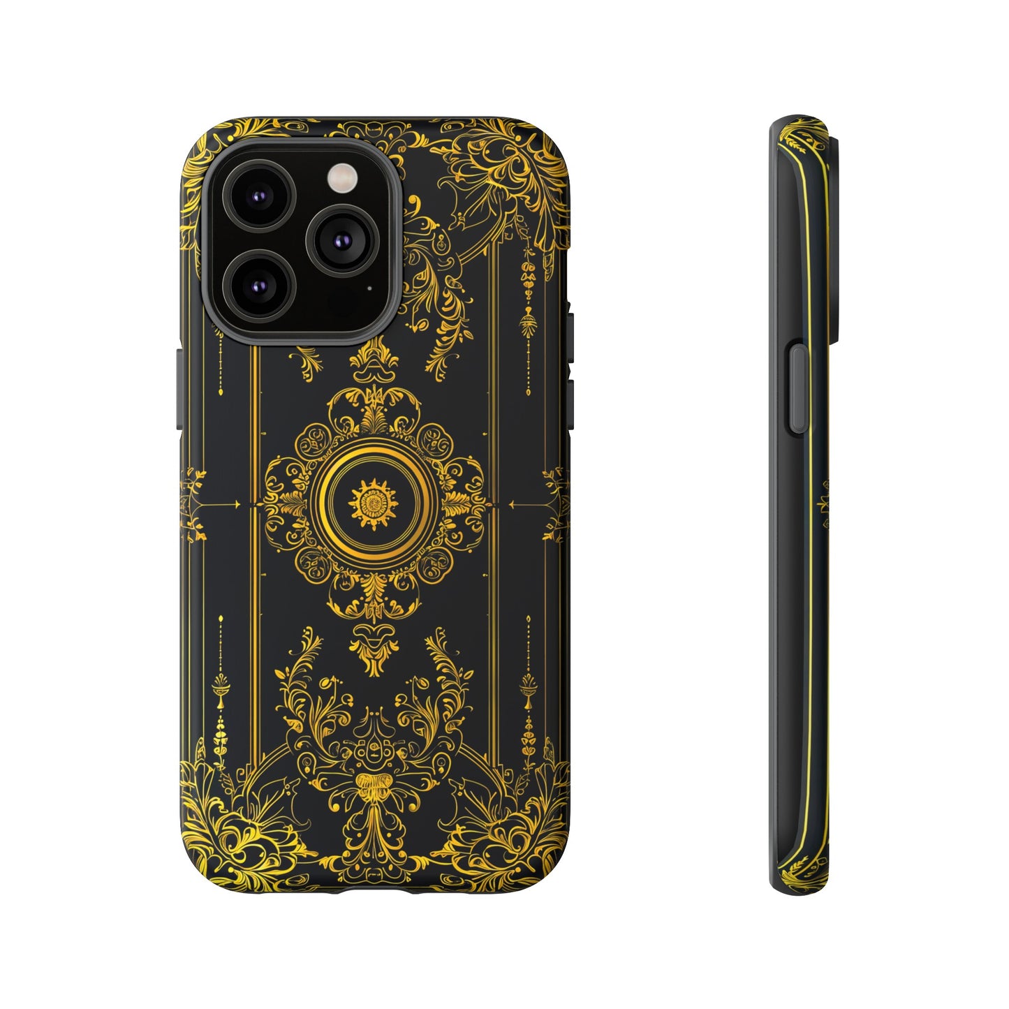 Luxury Gold Floral Damask Tough Phone Case - Elegant Black & Gold Baroque Design