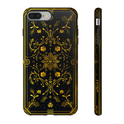 Luxury Gold Floral Damask Tough Phone Case - Elegant Black & Gold Baroque Design