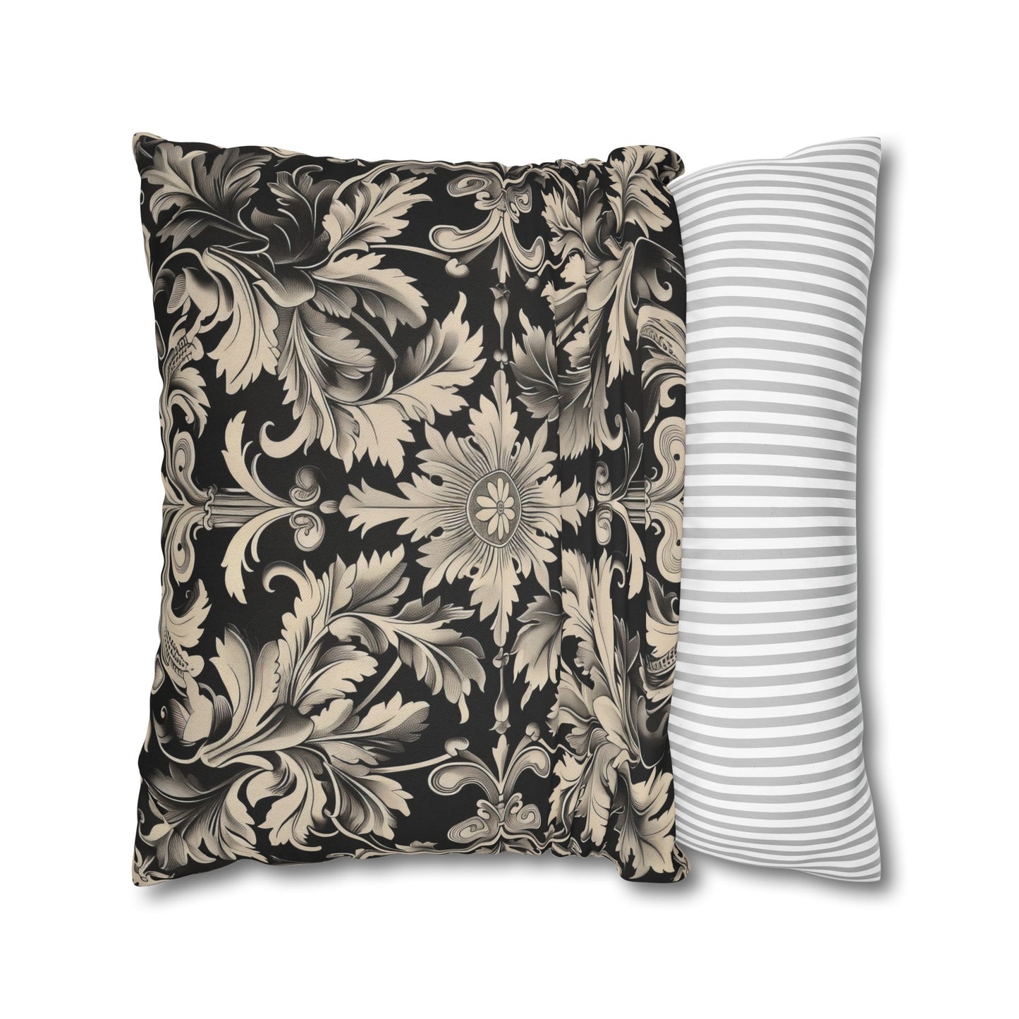 Elegant 19th Century Vintage Floral Damask Pillowcase in Black and Off-White (Pillow not included)